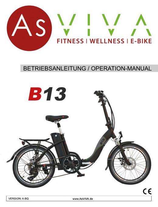 Vélo électrique pliable B13 Bedienungsanleitung