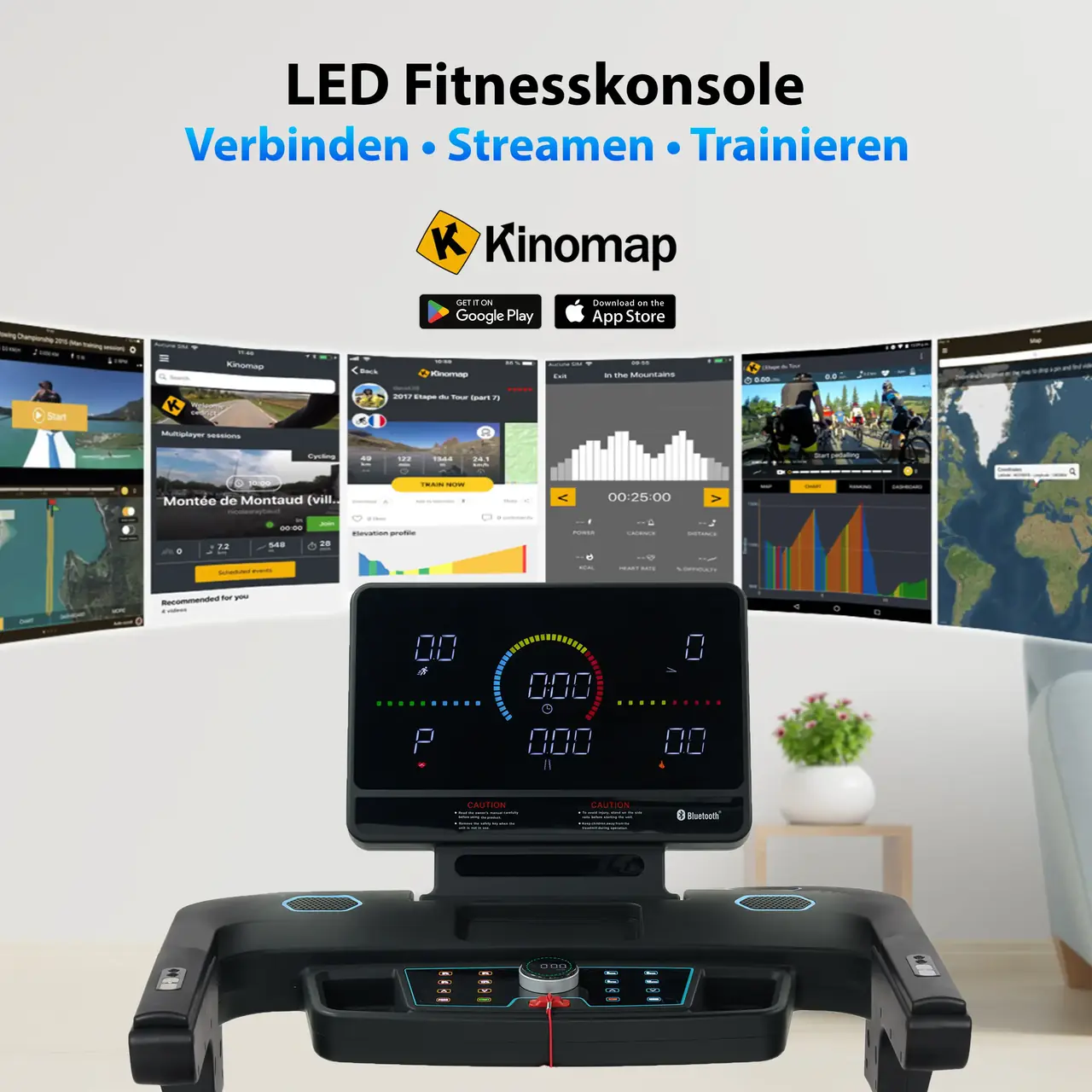 Console de fitness LED avec Kinomap – se connecter, streamer, s'entraîner