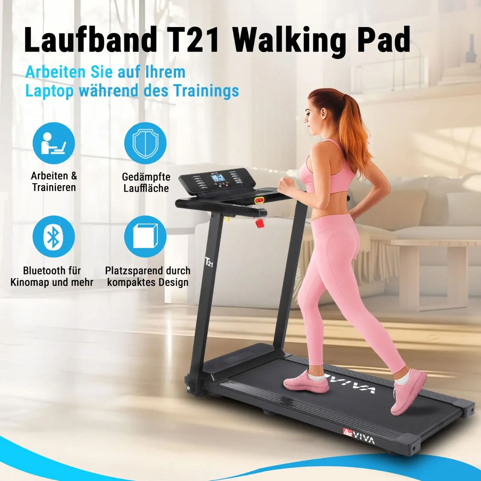 Tapis de course AsVIVA 2 en 1 Walk & Run T21 – caractéristiques en un coup d'œil