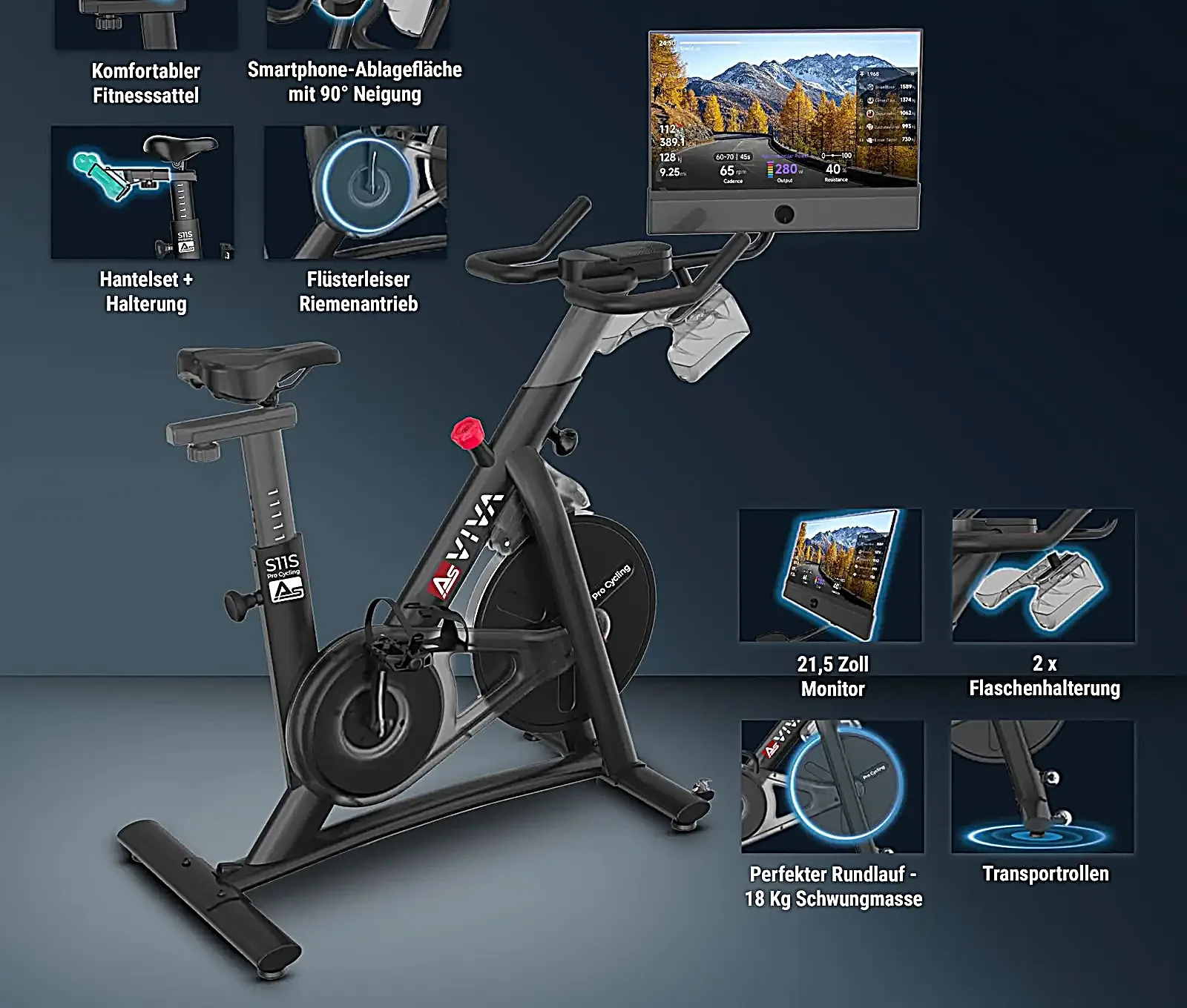 AsVIVA S11S Speedbike Indoor Cycle – tous les composants en un coup d'œil