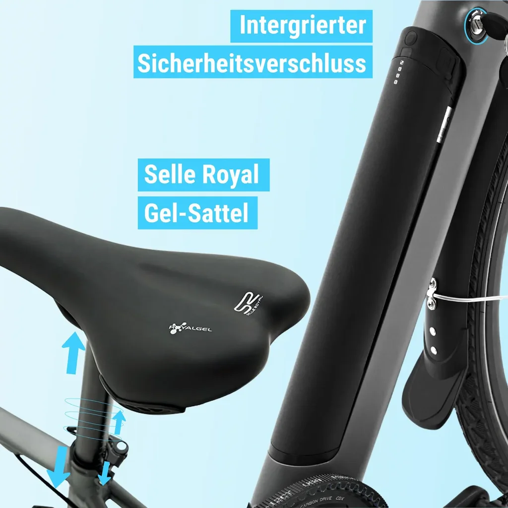 AsVIVA E-Bike BC1B – Citybike urbain 28 pouces – fermeture de sécurité