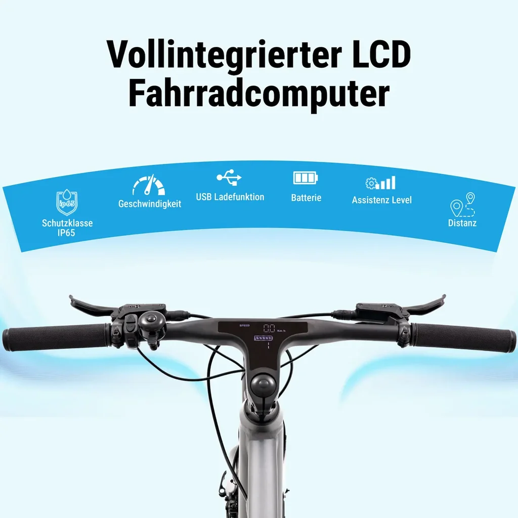 AsVIVA E-Bike urbain BC1C – 28 pouces – écran LCD et affichage