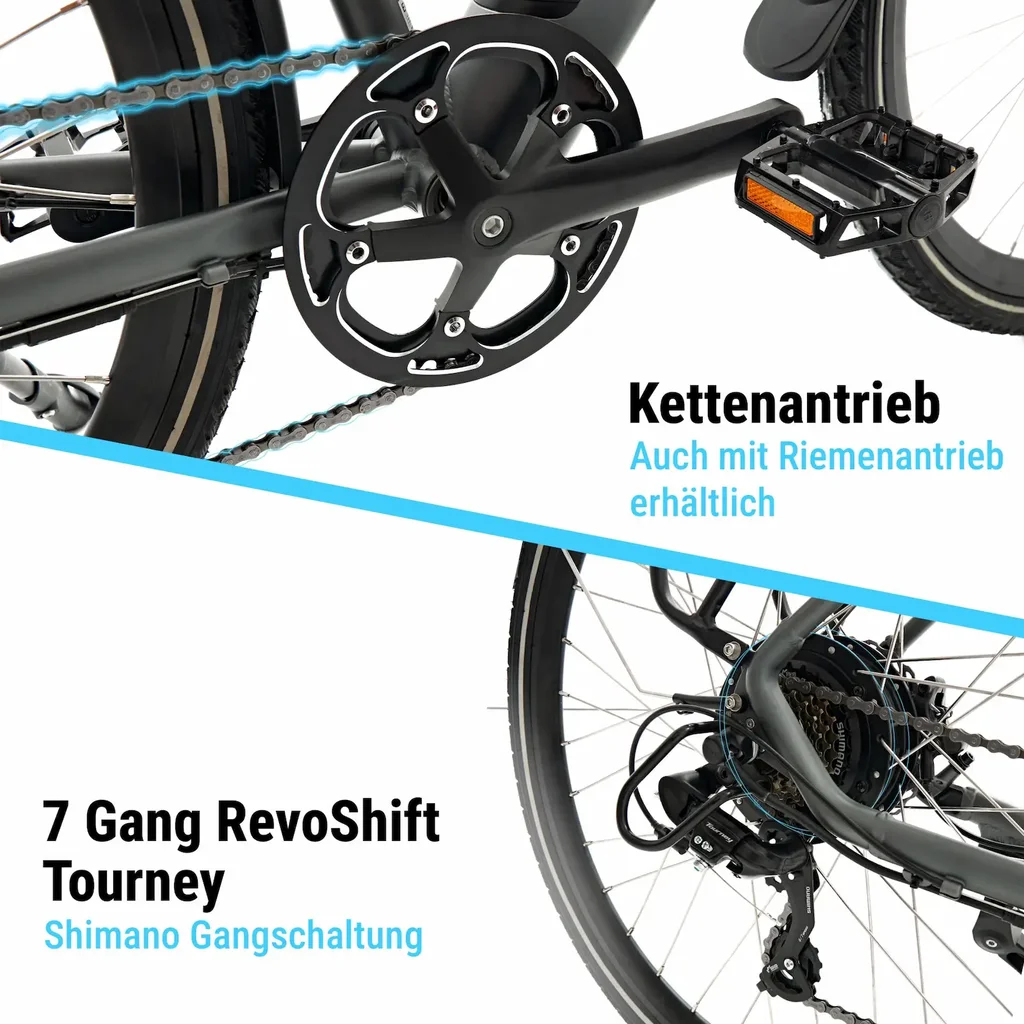 AsVIVA E-Bike urbain BC1C – 28 pouces – entraînement par chaîne