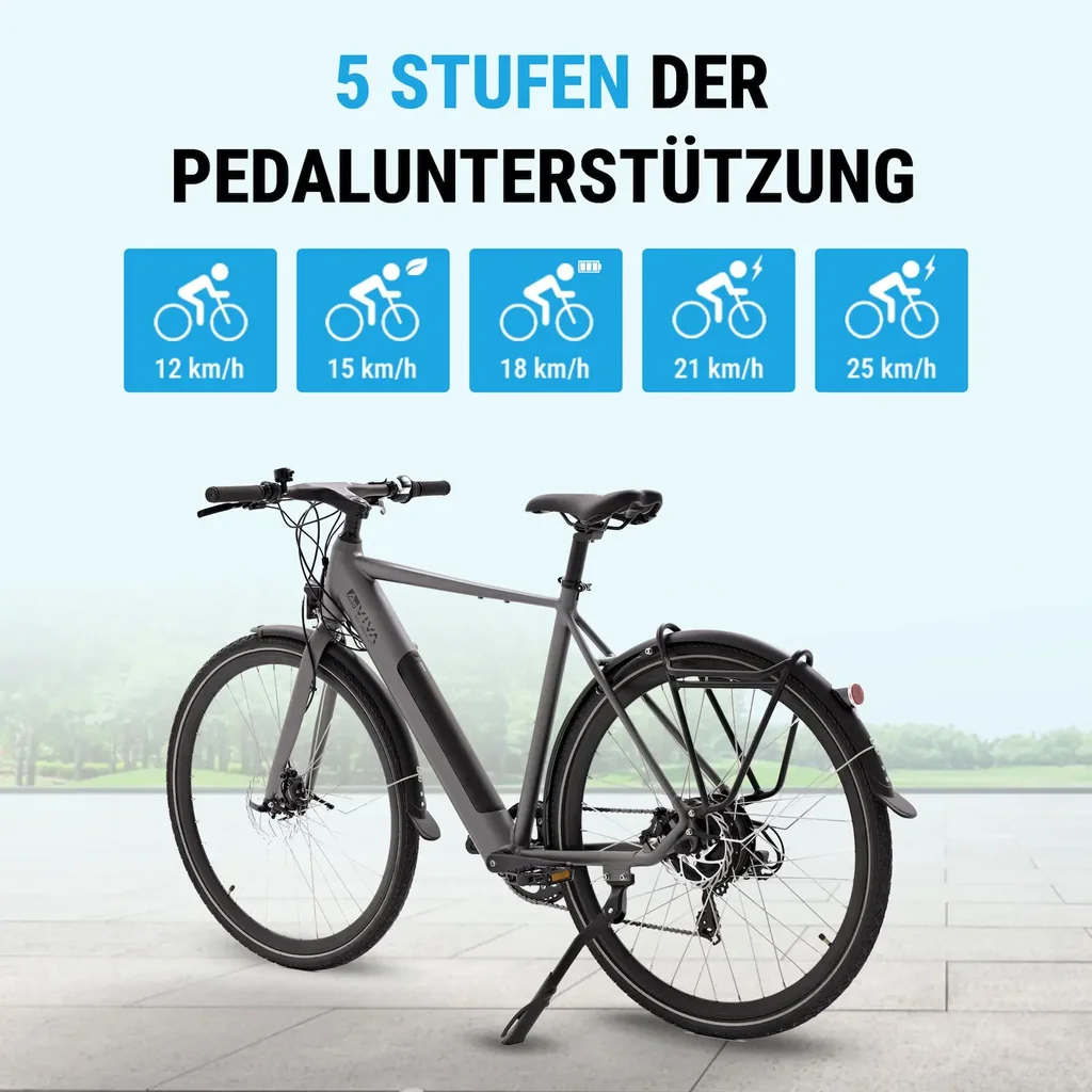 AsVIVA E-Bike urbain BC1C – 28 pouces – niveaux d'assistance
