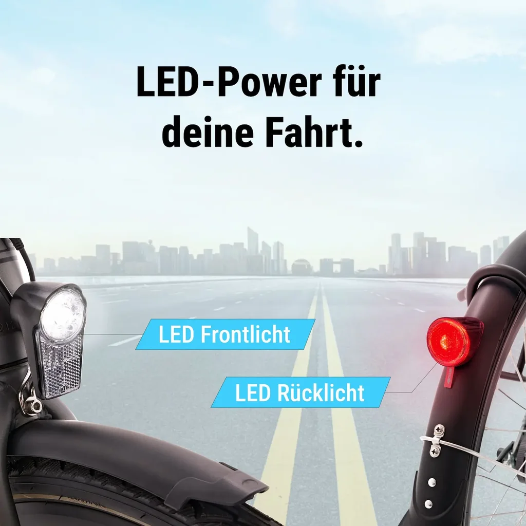 AsVIVA E-Bike urbain BC1C – 28 pouces – éclairage LED et éclairage