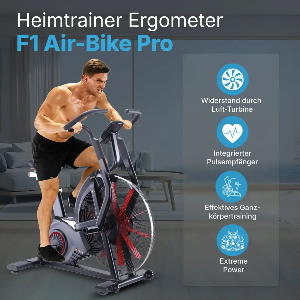 AsVIVA Air Bike Vélo d'appartement Semi-Pro F1 – résistance à l'air