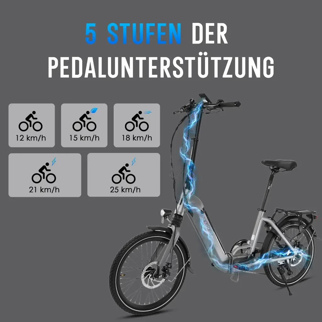 Vélo électrique pliable AsVIVA Stadtfalter B13 – Niveaux d'assistance