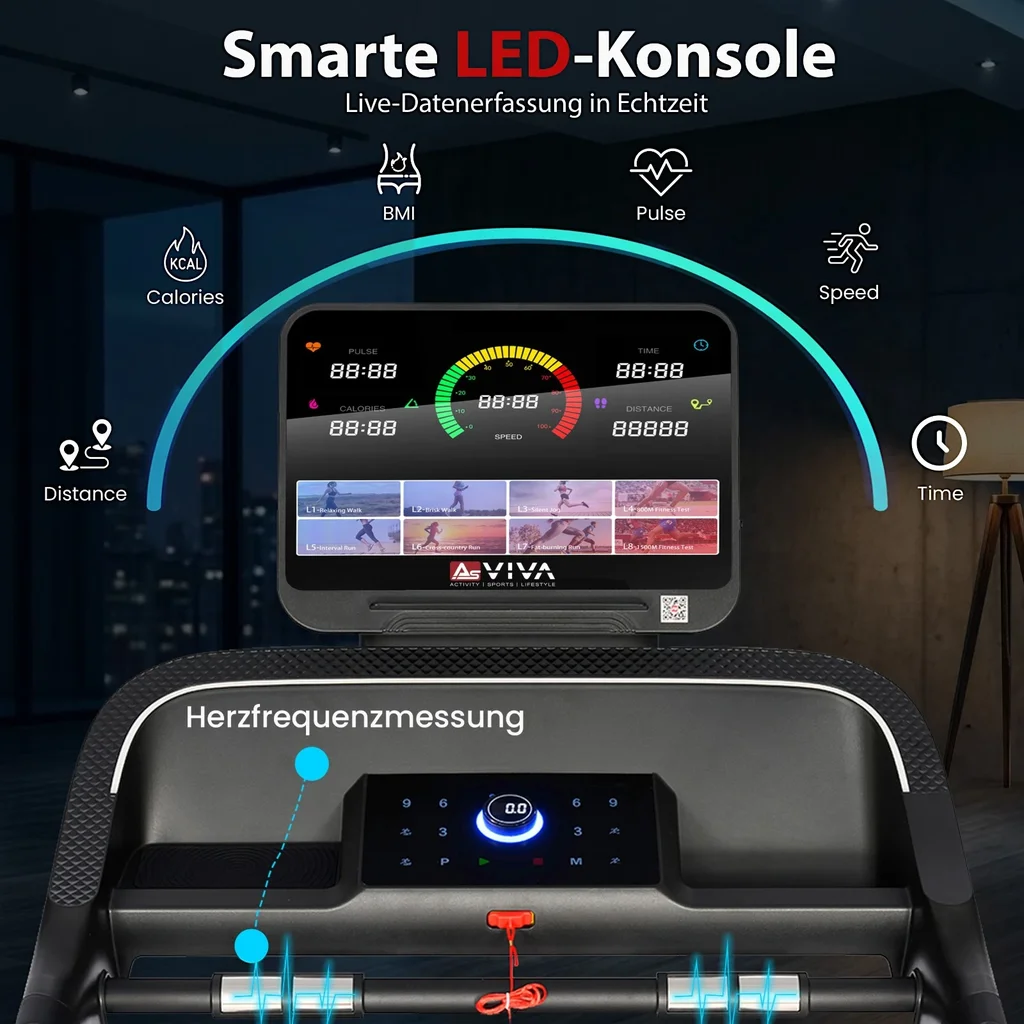 Tapis de course AsVIVA T20 Cardio Pro Runner – Éclairage LED & console