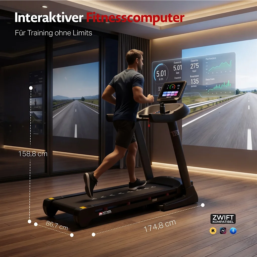 Tapis de course AsVIVA T20 Cardio Pro Runner – Ordinateur de fitness