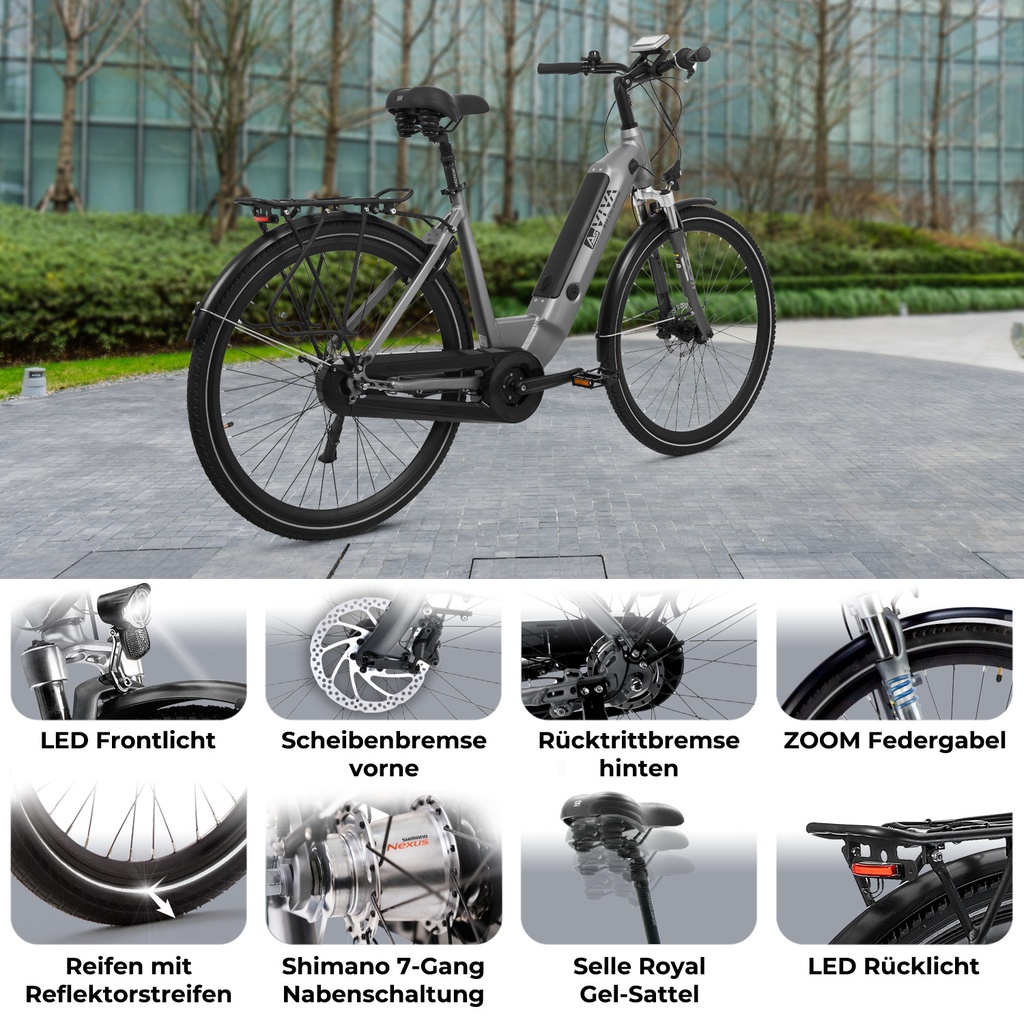 Vélo électrique de ville AsVIVA Stadtfalter B14 – Gris/Blanc