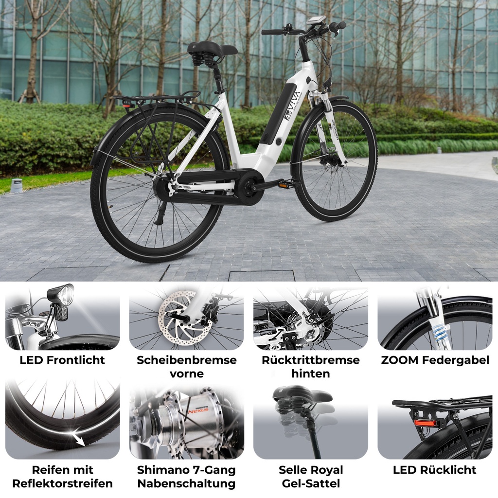 Vélo électrique de ville AsVIVA Stadtfalter B14 – Gris/Blanc – Vue 2