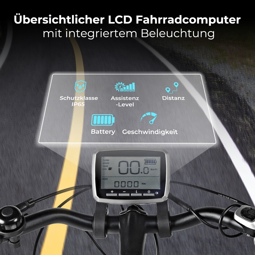 Vélo électrique de ville AsVIVA Stadtfalter B14 – Gris/Blanc – Ordinateur de bord