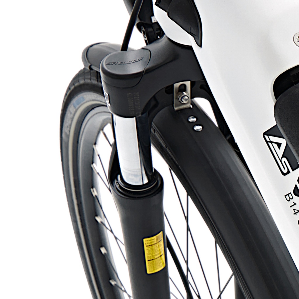 AsVIVA E-Bike urbain Stadtfalter B14 – Gris/Blanc – fourche à suspension