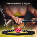 Rameur AsVIVA RA10 Pro en studio incluant une ceinture pectorale Polar pour une mesure précise de la fréquence cardiaque pendant l'entraînement