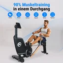 Entraînement musculaire complet du corps sur le rameur AsVIVA RA12 sollicitant le dos, les bras et les jambes