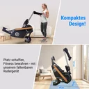Rameur AsVIVA RA12 replié pour un gain de place et un rangement facile à la maison