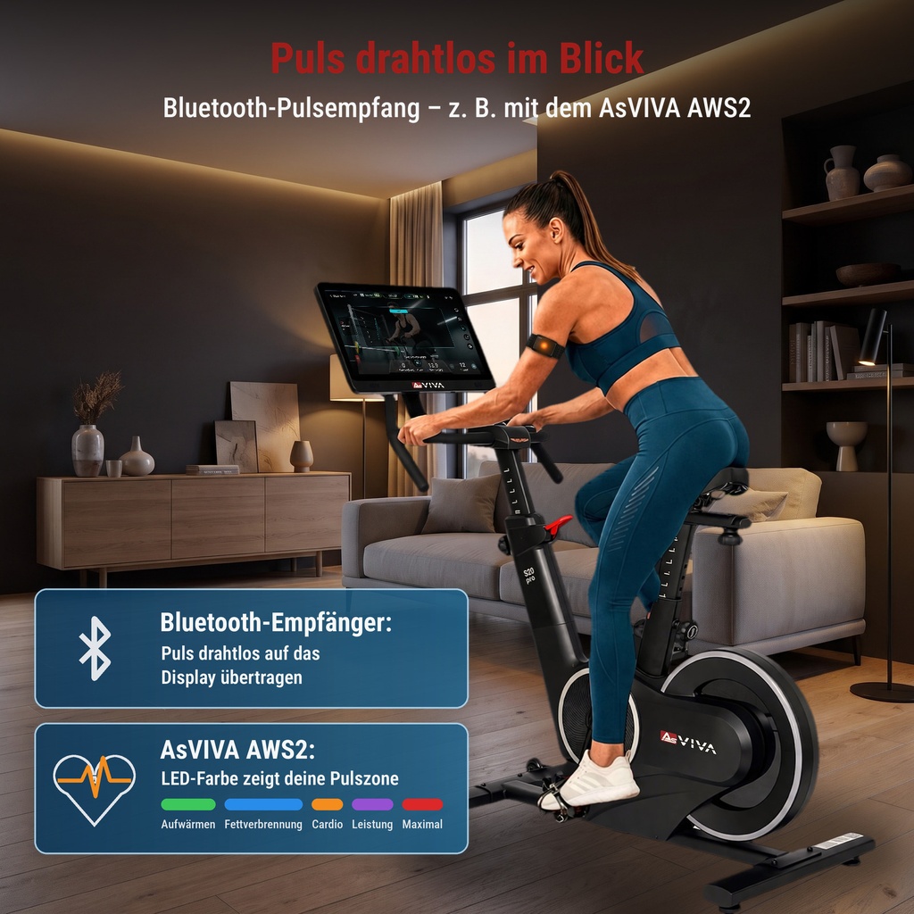 Speedbike Multimedia Studio Pro S20 – réception du pouls Bluetooth avec AsVIVA AWS2